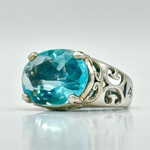Silpada Jewelry - Silpada Retired Blue R2387 Cove Sterling Silver & Oval Aqua Glass Ring Size 7.5